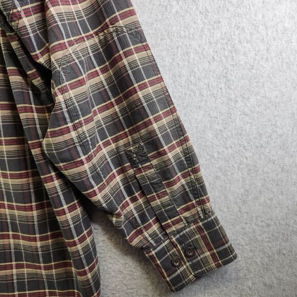 Woolrich Shirt Mens Large Brown Graphite Plaid Forarm Patches Locker Loop Brawny - Picture 7 of 16